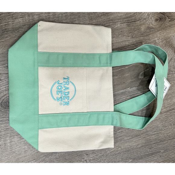 Trader Joe’s Mini Pastel Green Canvas Tote Bag Limited New With Tags SHIP ASAP - Picture 3 of 5